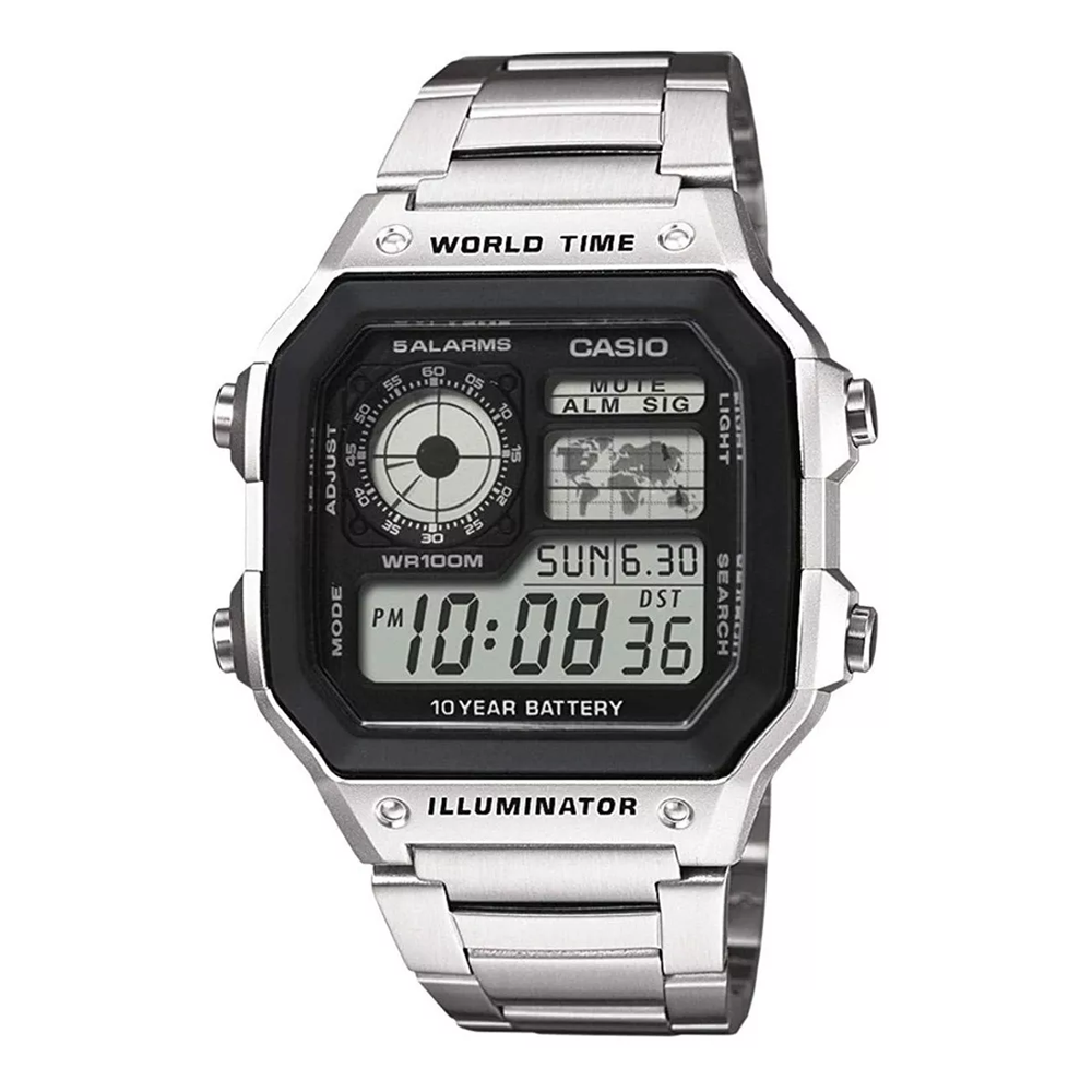 Reloj Pulsera Digital Casio Ae-1200 Con Correa De Acero Inox